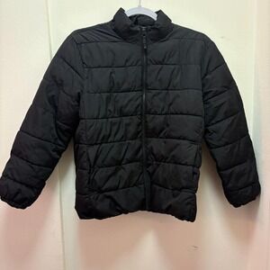 The Childrens Place Boys Black Puffer Jacket Size L 10/12 Quilted Full Zip Coat